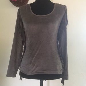 NWT MET blouse Msz taupe color strips on the sides